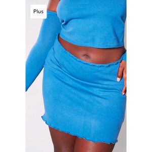 PrettyLittleThing Plus Navy Soft Knit Scallop Edge Micro Mini Skirt Size XL NWT